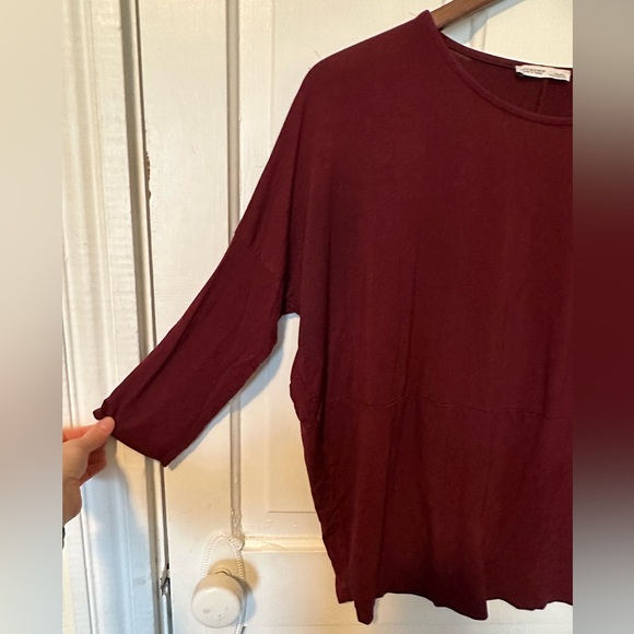 Zara Deep Cherry Red 3/4 Sleeve Top Small - Picture 6 of 8